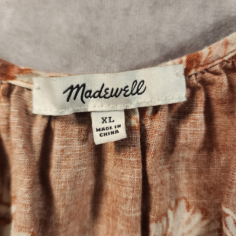 Madewell XL Linen Blend Floral Dress Puff Sleeve Smocked Waist Cottagecore - Picture 5 of 10